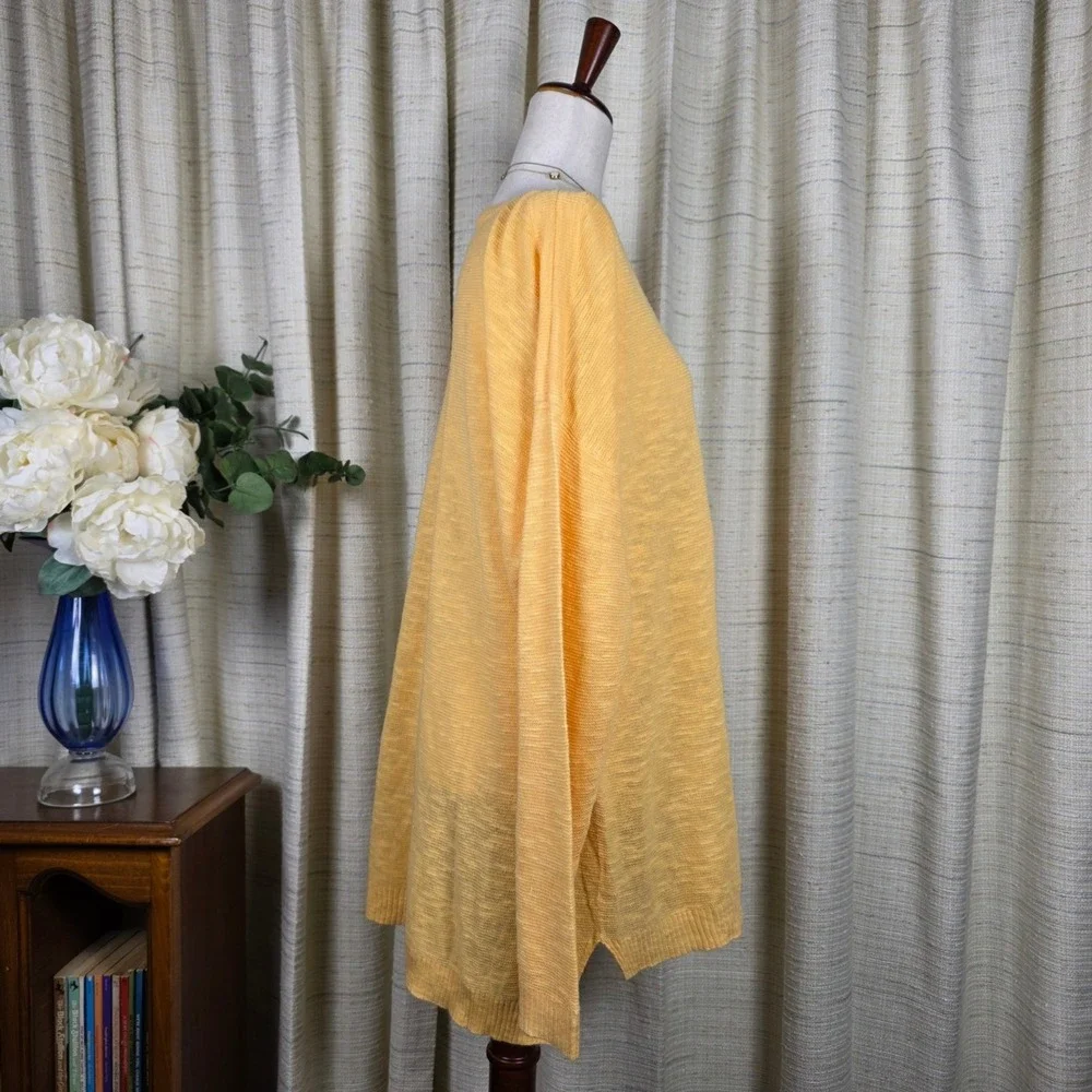 Eileen Fisher Linen Sweater Tunic 3X Boat Neck Yellow Long Sleeve Coastal Flowy - Picture 3 of 12